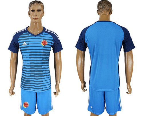 Colombia Blank Blue Goalkeeper Soccer Country Jersey - Click Image to Close